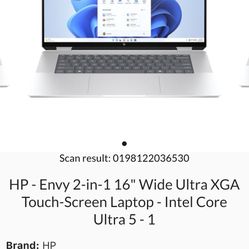 Hp Envy 2 in 1 16” Wide Ultra XGA Touchscreen Laptop Intel Core Ultra 5-1