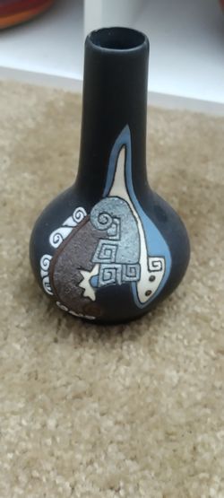 Vintage Kopa Pottery Matte Black Bud Vase - Hand Painted Geometric Art Pottery