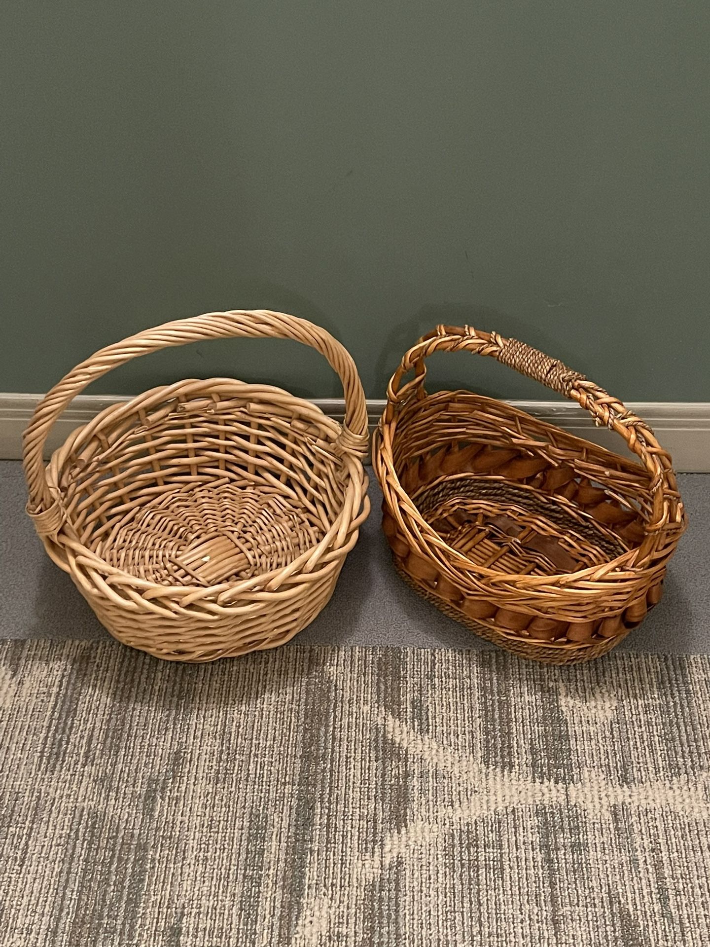 TWO (2) Mid-Size Natural REED BASKETS with Handle - posted price for BOTH bought together is firm.