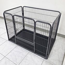 (Brand New) $105 Heavy Duty Pet Playpen w/ Plastic Tray, Dog Cage Kennel 4 Panels,  L49” x W32” x H35” 