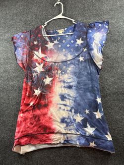 Women’s XL American Flag Stars Graphic T-Shirt Red White Blue