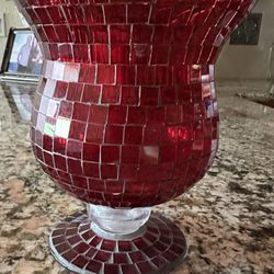 Vintage Red Mosaic Glass Hurricane Candle Holder, Vase, Candle lamps, or Chalices