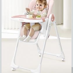 Foldable High Chair with Soft Cushion, High Chairs for Babies and Toddlers, Height Adjustable Feeding Chair, Adjustable Backrest and Footrest, Lockabl