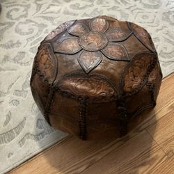 Rare Real Leather Seat And Ottoman From Sri Lanka