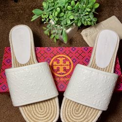 💝Tory Burch T Monogram Espadrille Slide Embossed Patent Leather SIZE 8.5 ‼️Read Description Below ⬇️ 