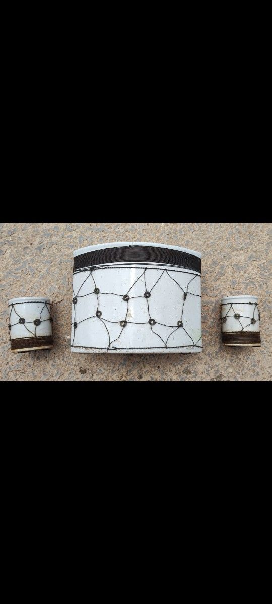 Ceramic Metal Wire Wrapped Pot & Candle Holders