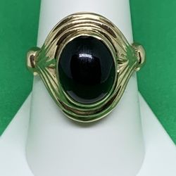 14K Yellow Gold Black Onyx Whimsical Bypass Ring Size 9