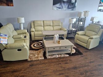 Memorial Day Sale  3 - Piece Beige Colour Recycled leather Couch Living room sofa Set