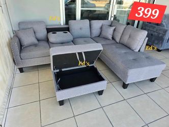 Gray Sectional Sofa with Storage Ottoman