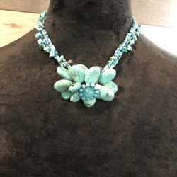 GORGEOUS 20" Southwestern Native American Jewelry - Polished Turquoise Flower Necklace