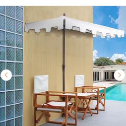JONATHAN Y Sidney 9 ft. MidCentury Rectangular Half Market Patio Umbrella with Crank, Wind Vent and UV Protection in White/Black (No base)
