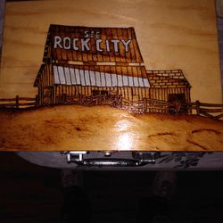 Handrawn Pyrography Woodburned Box, Rock City