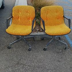 Mid Century Charles Pollock Style Steelcase Rolling Office Chairs Set of 2!