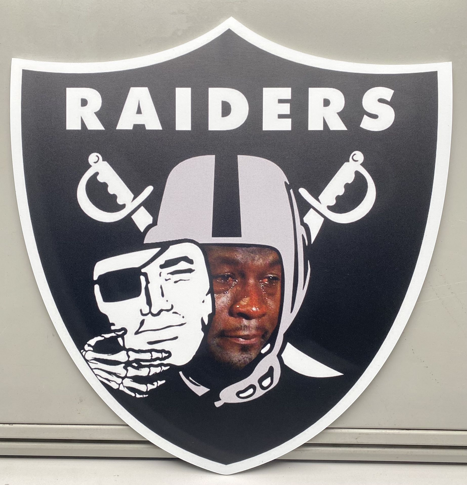 LAS VEGAS RAIDERS CRYING JORDAN SHIELD, PRINTED SIGN, 12.25” WIDE x 12.75” HIGH