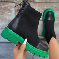  Brand new Two Tone Lace-up Sock Boots ladies Booties 