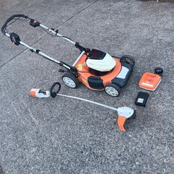 Stihl 36volt Lawn Mower & FSA65 Line Trimer AP180 Bat AL300 Charg Excellent Condition. For Pick Up Fremont Seattle. No Low Ball Offer/Trades 
