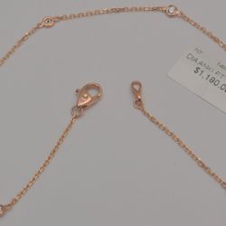 Rose gold anklet 14k Oval link Chain Diamond Bracelet 10 inches B7