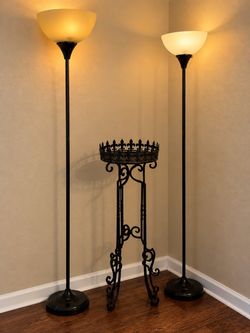 Set of 2 Floor Lamps + Decorative Wrought Iron Stand
