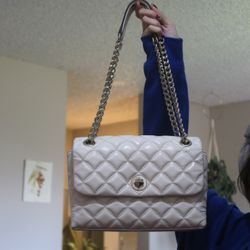 Kate Spade New York Medium Flap Leather Shoulder Bag- White with Silver Hardware