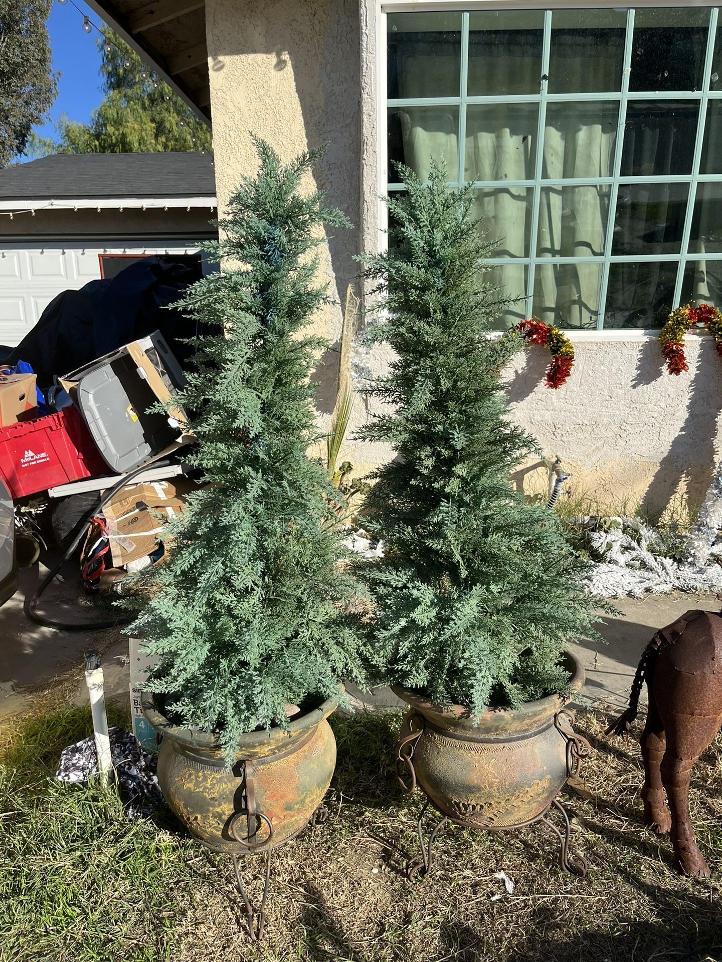 Two Artificial Plants In Ceramic Pots Can Be Used Indoor Or Outdoor