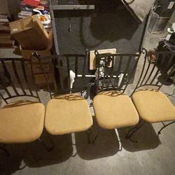 Slat-Back Wrought Iron Chair with Beige Cushion