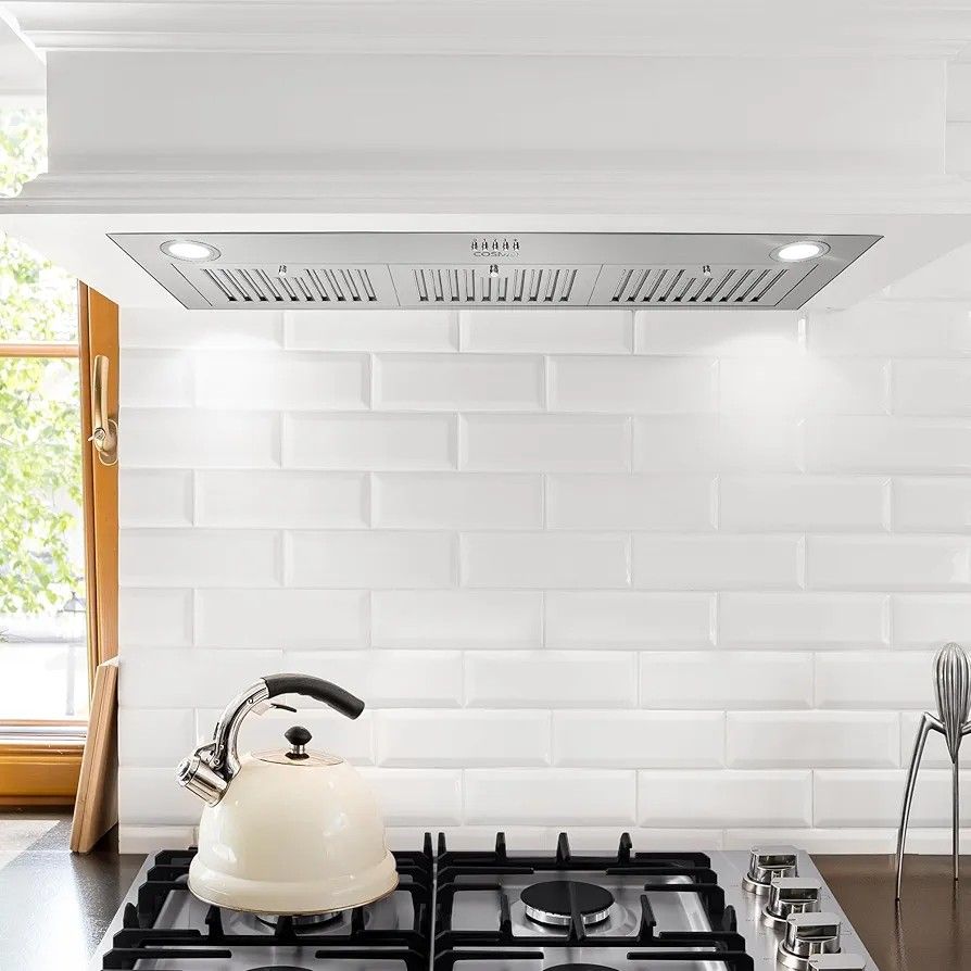 COSMO COS-36IRHP 36 in. Lumin Collection 380 CFM Ducted Insert Range Hood, Button Controls, LED Lights, Stainless Steel