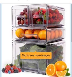 Brand New Fridge Drawer Organizer 4-Pack – Durable Modular Stackable Refrigerator Storage System with Strong Design for Efficient Kitchen and Pantry O