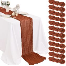 Pack of 12 terracotta chiffon table runners, 20 x 120 inches, 10 feet, semi-sheer, bohemian, cheesecloth, table runner for weddings, parties, birthday