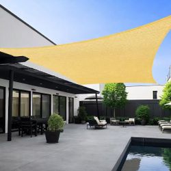 New In Box 16x20 Feet Large Rectangular Sun Shade Sail With Anchor Ropes Tan Color 