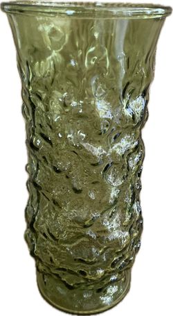 Mid Century Olive Green Glass Art Deco Vase 