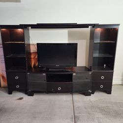 TV Stand W Cabinet Glass Shelfs