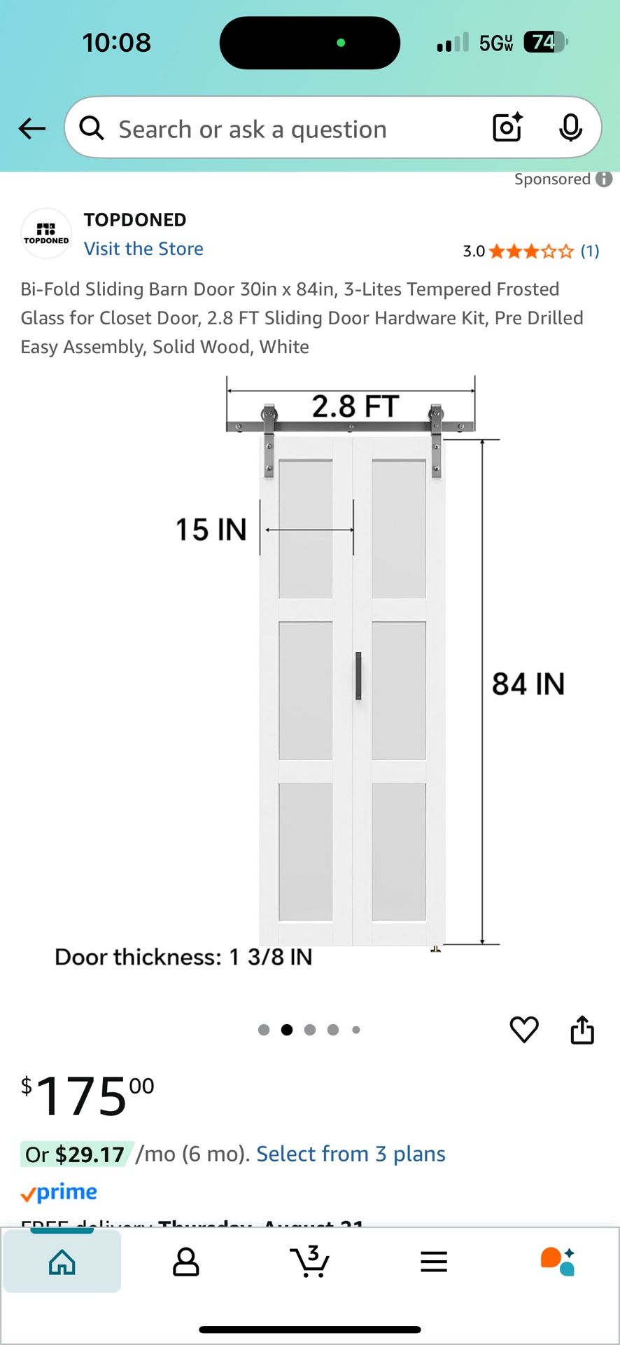 Barn Door With Glass (Bi fold Sliding)