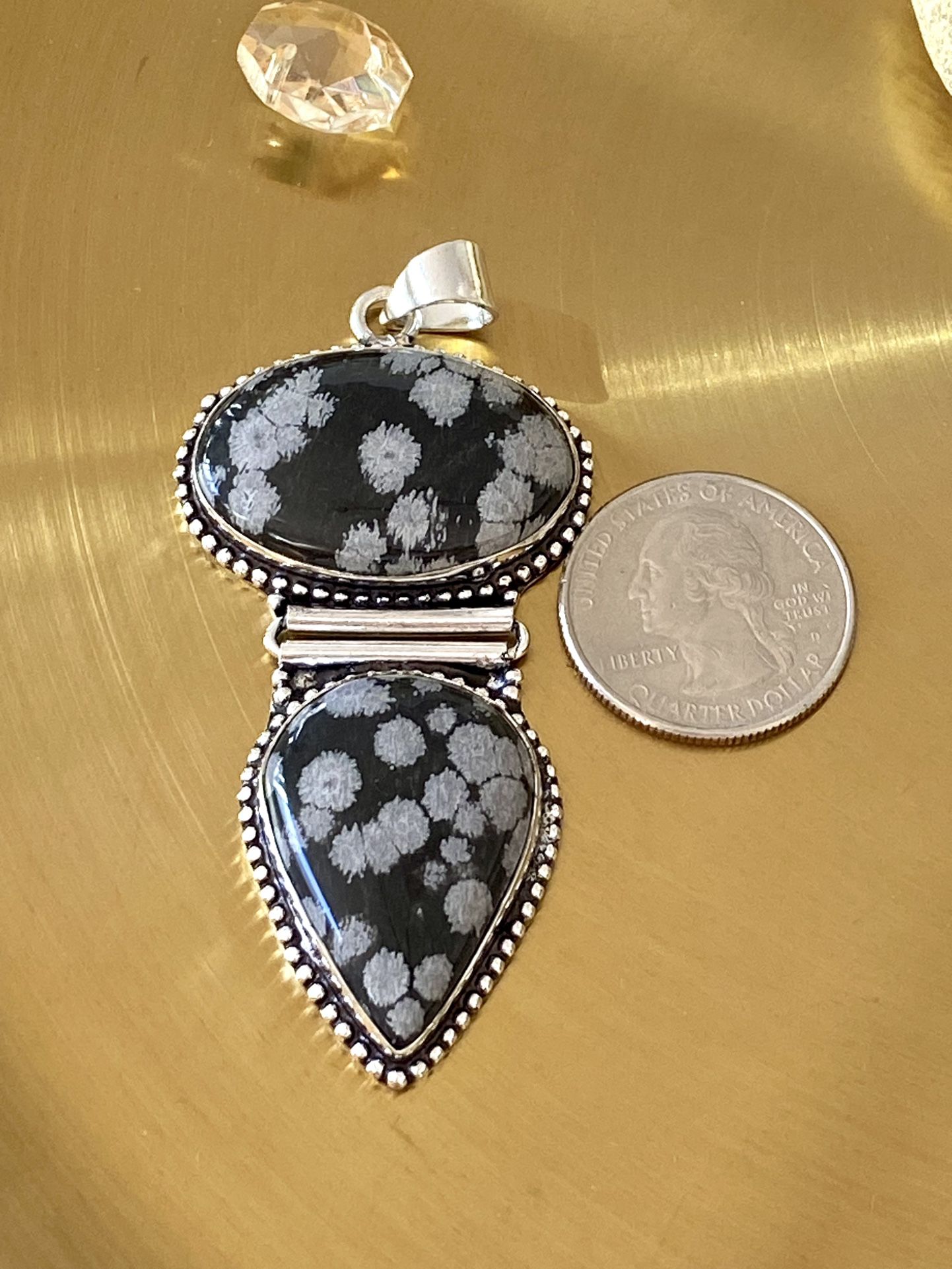 Snowflake Obsidian 925 Sterling Silver Overlay Handcrafted Pendant 