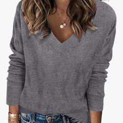 Gray V-Neck Women's Soft Sweater