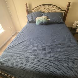 Queen size bed with headboard and foot board,  box spring and mattress