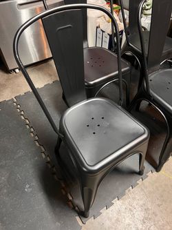 4 Matte Black Metal Dining Chairs