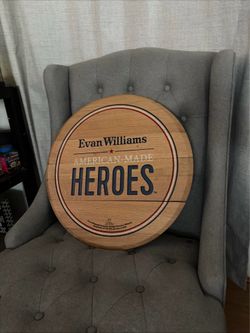 American-Made Heroes wooden barrel head sign