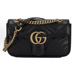 GUCCI GG Marmont Gold Retro Double G Logo Embossed Leather Marmont 22 Chain Flip Bag Shoulder Bag Crossbody Bag Mini(62)67