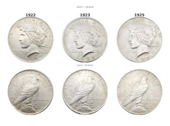 1922 1923 1925 Peace Silver Dollar Coins Lot of 3 90% Silver US $1