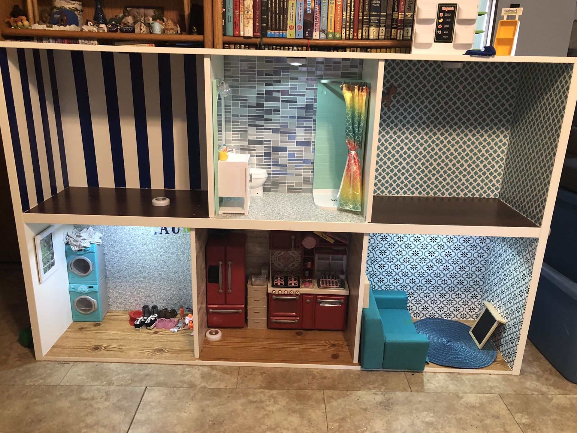 IKEA Bookshelf 18 Inch Dollhouse American Girl 2 Bedroom 1 Bathroom