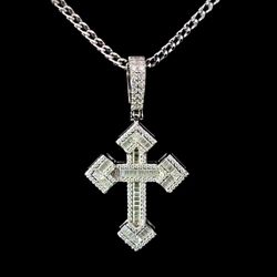 Sterling Silver VVS Moissanite 1.5CTW Cross With 20" Franco Chain