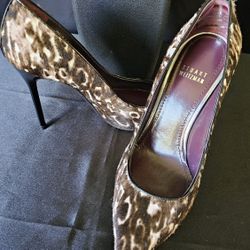 Stuart Weitzman Dyed Calf Leopard Print Fur & Leather 4” Stiletto Heels - Size 6