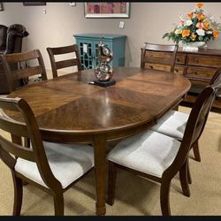Adinton Oval Brown Table And Two Tone Chairs | Dining Room Set 7 Piece 👌 In Stock ✅
