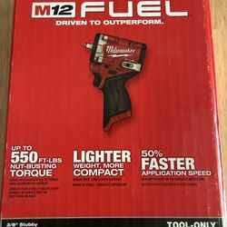 Milwaukee M12 Fuel 3/8 Stubby Impact Drill Never Used Brand New No Battery 