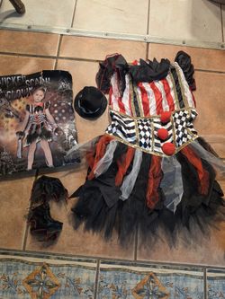 Wicked Scary Clown Costume Girls Medium with Hat Halloween
