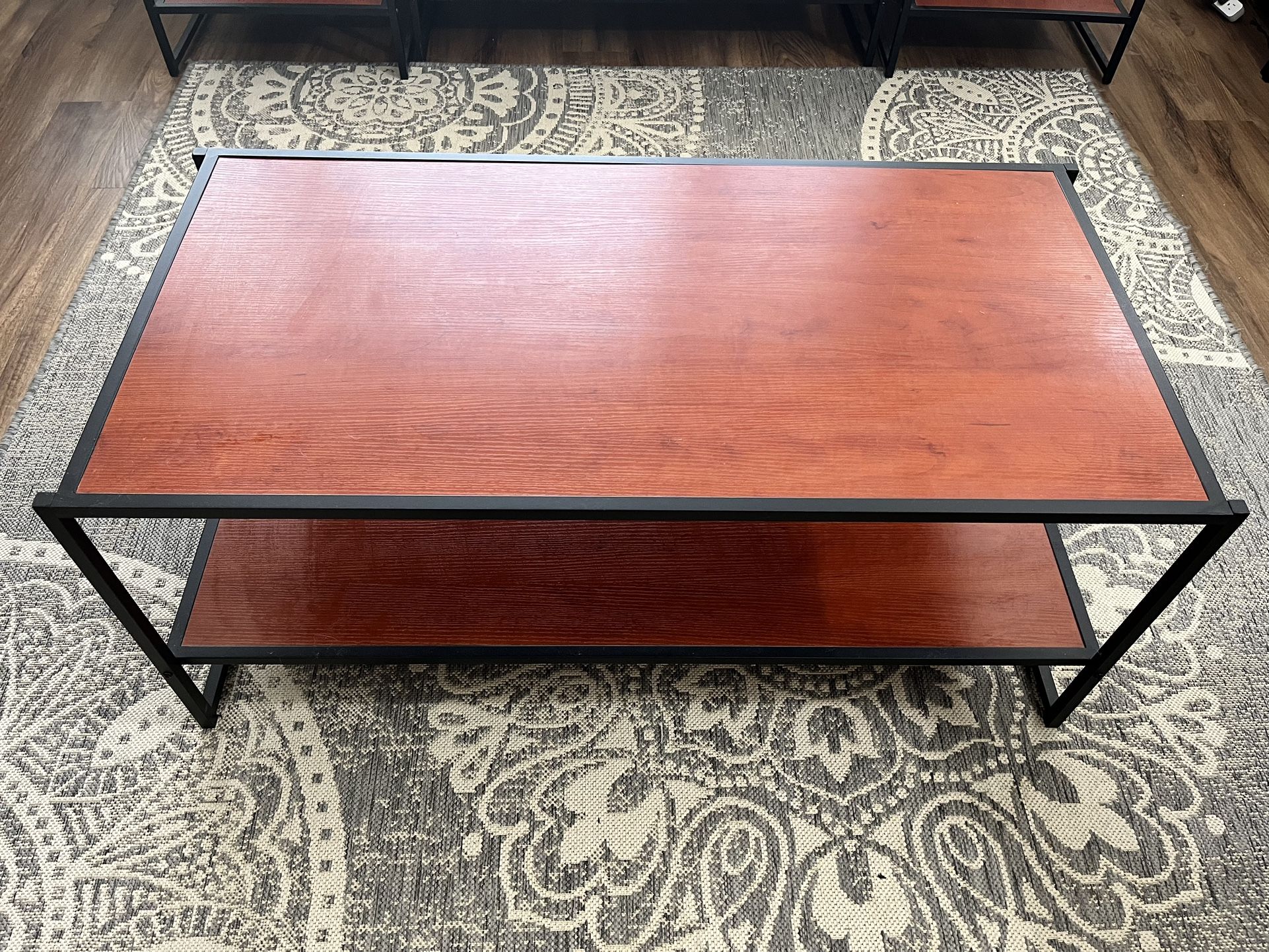 ZINUS Modern Studio Collection Deluxe Rectangular Coffee Table with Shelf, Red mahogany wood grain