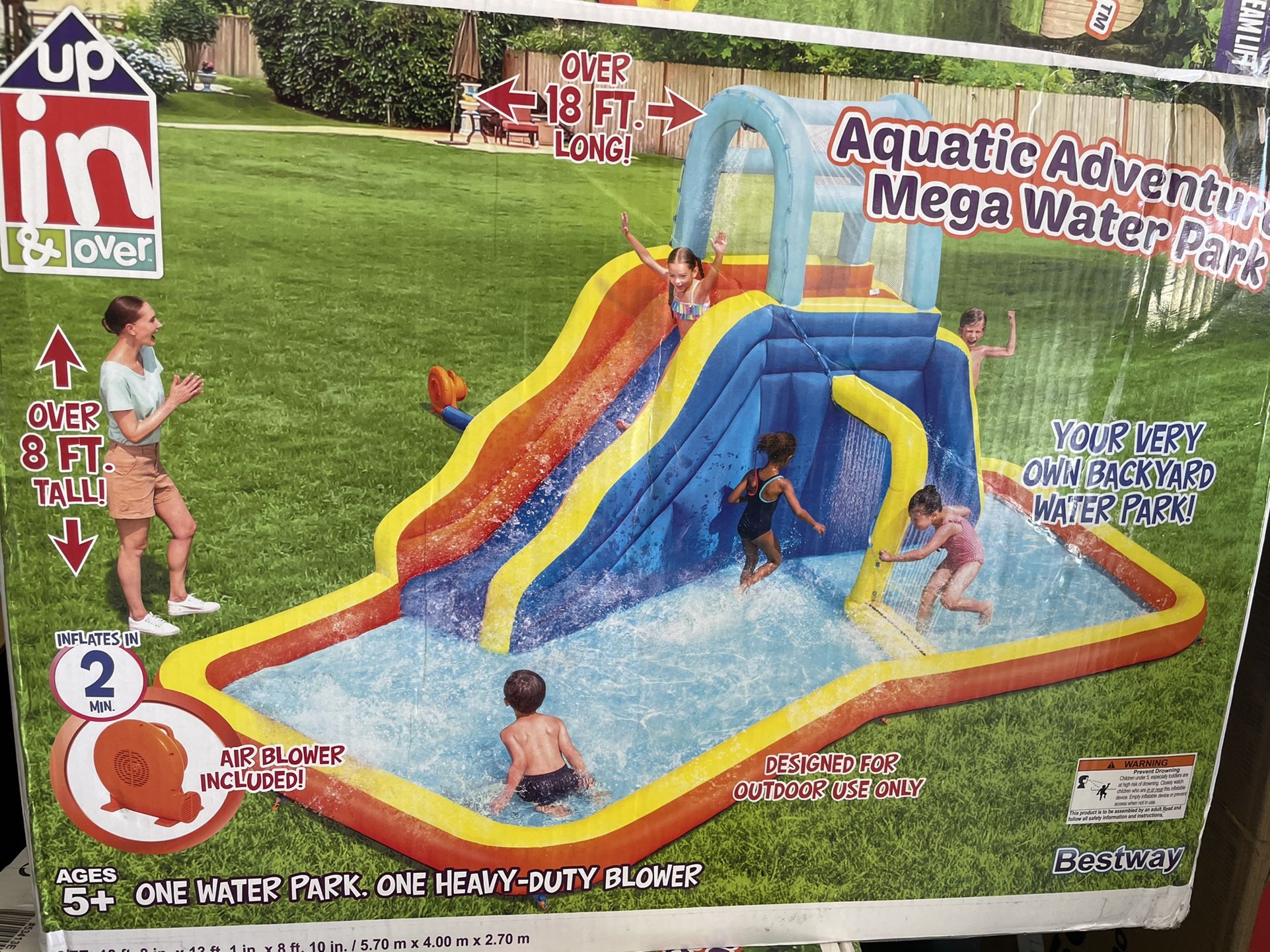 New In box 🔥 The Aquatic Adventure™ Mega Water Park is the ideal backyard play experience. This inflatable water park features a safe and sturdy wate