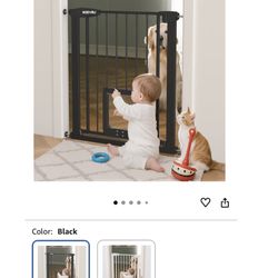 30 Inch Tall Dog Gate with Cat Door, Adjustable Width (29.7-45.2 Inches) for Doorways, Hallways & Stairs, Pressure-Mounted Walk-Through 