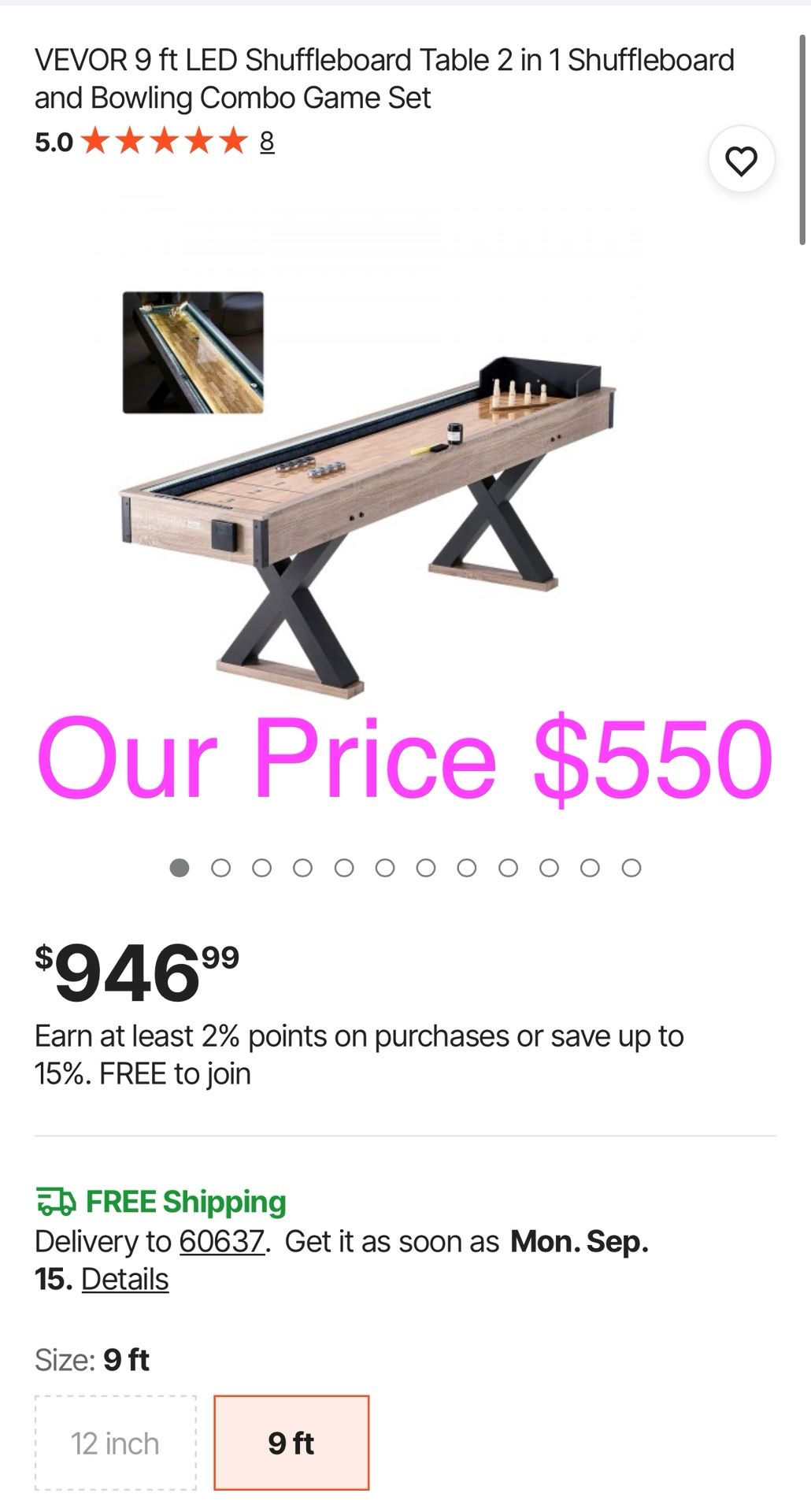 9 ft LED Shuffleboard