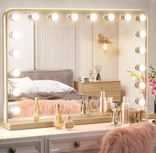 New in box! Gold Makeup Vanity Mirror with Lights, Bluetooth Speaker and USB Charging Port
